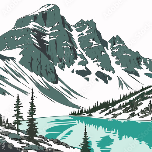 Snowy Mountain Landscape with Turquoise Lake snowy mountains