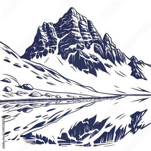 Snowy Mountain Range with Lake landscape