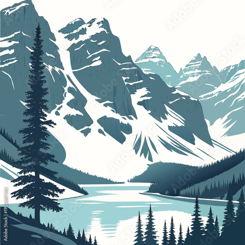 Mountain Landscape with Lake and Trees nature