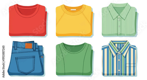 Folded clothing assortment t shirts shirts and jeans for apparel design