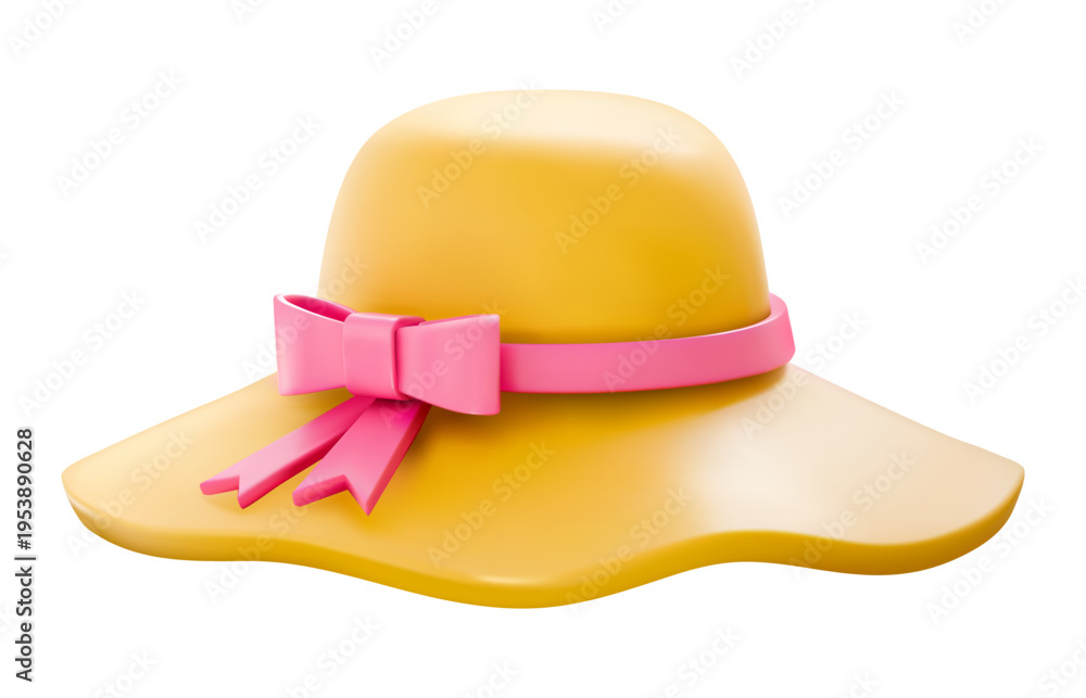 Fototapeta premium 3d summer hat isolated on white. Female beach hat vacation head accessory