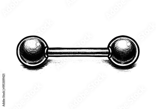 Black and white illustration of a barbell piercing jewelry with spherical ends on a white background