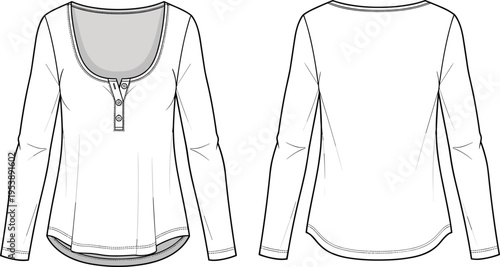 Women long sleeve shirt template front and back view fashion clothing apparel design mockup casual style illustration