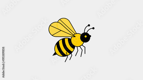 Stylized honeybee in profile view with yellow and black stripes, depicted flying or buzzing, in a bright studio.