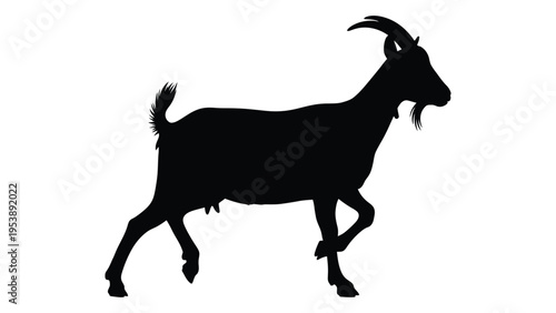 Silhouette of a goat standing in profile against a white background