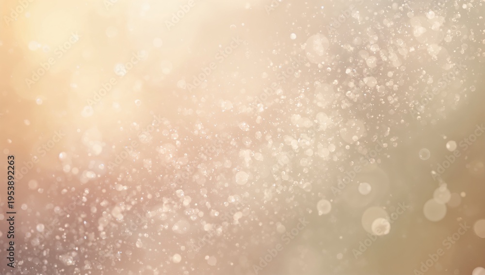 Fototapeta premium Glowing out-of-focus bokeh circles and dust specks drifting in abstract macro, with soft beige wash