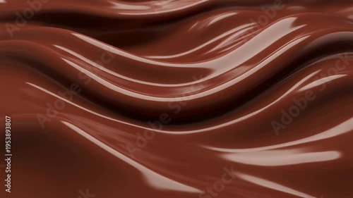 Smooth chocolate waves flow across surface with glossy reflections