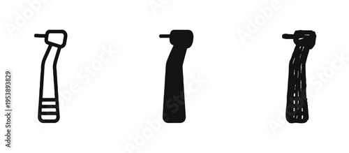 Dental drill, handpiece, dentistry tool icons set. Outline, solid and hand-drawn style vectors.
