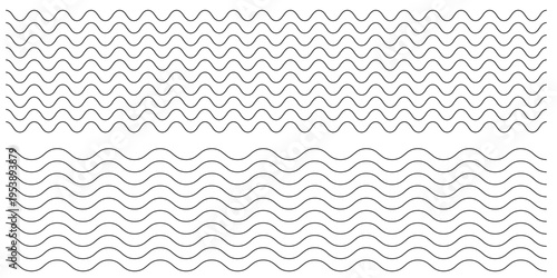 Waves line set. Wave ornament pattern. Set of wavy zigzag lines. Wave thin line background. Vector zigzag and wavy horizontal underline. Vector
