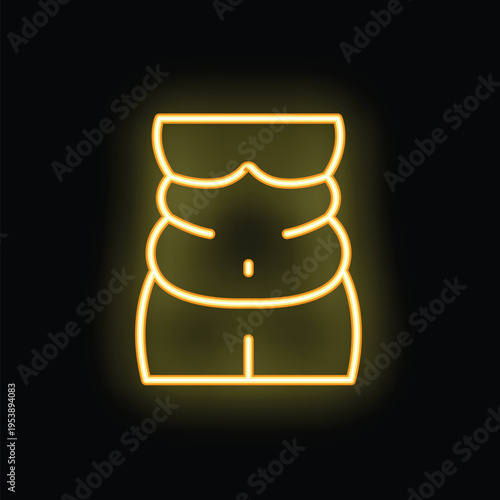 Neon sign representing obesity with a woman body shape glowing on a black background