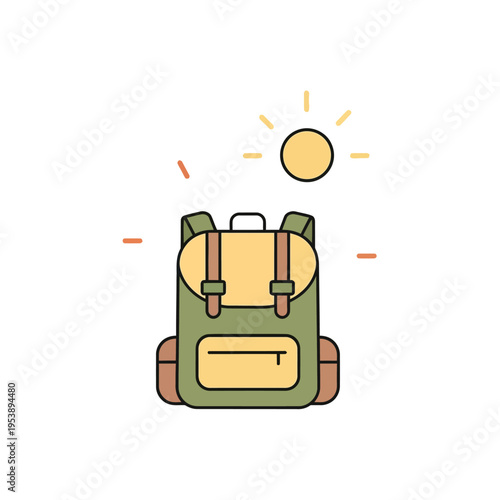 Green Backpack with Yellow Pockets and Straps.