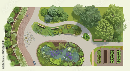 Top-Down View of a Modern Park Landscape Design Illustration