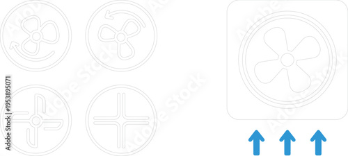 Ventilation grille icons set air flow exhaust vent symbols cooling system line vector illustration design isolated on white background simple style