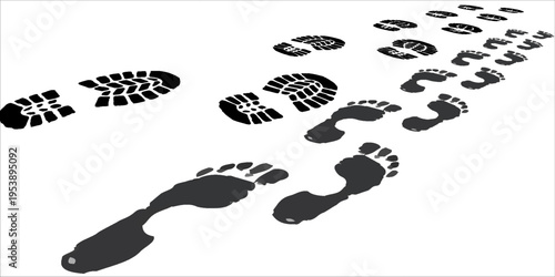 footprint shoe sole tracking path on transparent background, shoe footprint path vector illustration