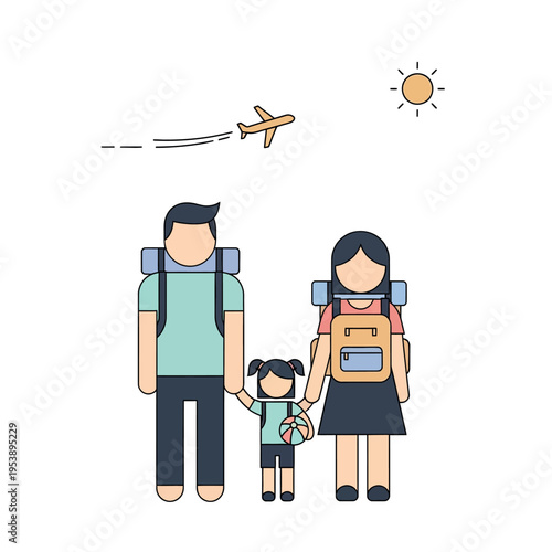 Family with Backpacks Ready for Adventure.