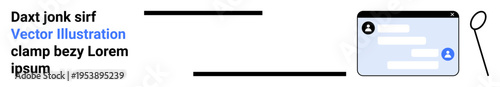 Online communication, messaging apps, digital interaction, user profiles, data search, chat systems. Flat design of chat window, avatar and magnifying glass. Focus on online communication