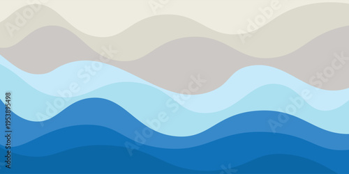 Abstract Summer Beach and Ocean Waves Background in Flat Vector Style. vector illustration