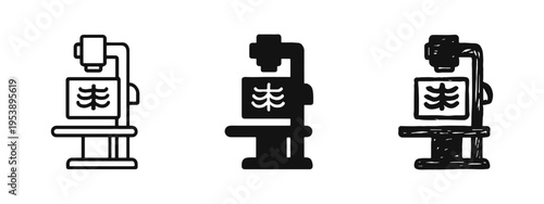 X-ray Machine Icon Set with Ribs Scan - Medical Radiography and Diagnostic Imaging