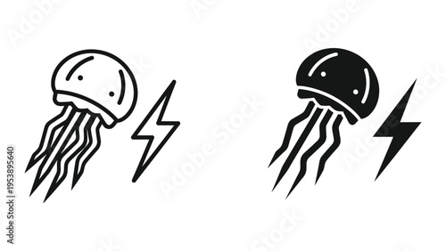 black and white jellyfish with lightning bolts vector illustration