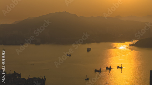Konstfotografi Glowing Sunset Casts Deep Golden Light Over Lei Yue Mun Feb 22 2026