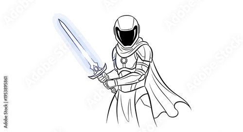 Futuristic Knight Warrior with Glowing Sword, Sci-Fi Fantasy Character