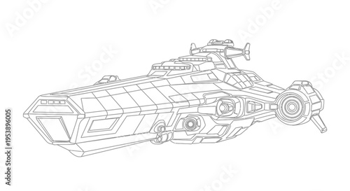 Futuristic Spaceship Outline Drawing - Sci-Fi Starship Design