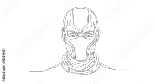 Superhero Masked Face Line Art - Minimalist Comic Character Design