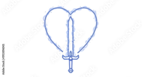 Heart shape with sword inside, blue digital art, symbol of love and protection