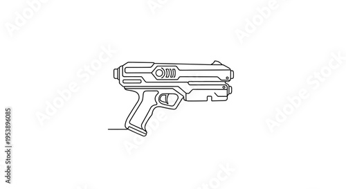 Futuristic Sci-Fi Blaster Gun Outline Drawing
