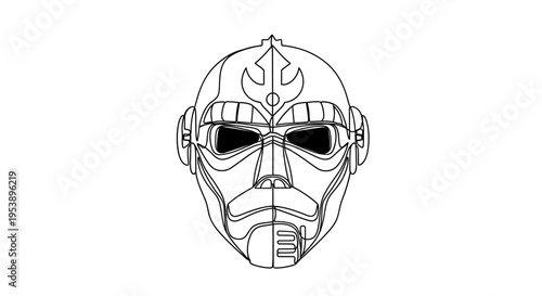 Futuristic Robot Mask Outline Drawing