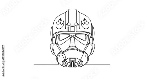 Futuristic Pilot Helmet Line Art - Sci-Fi Space Trooper Headgear