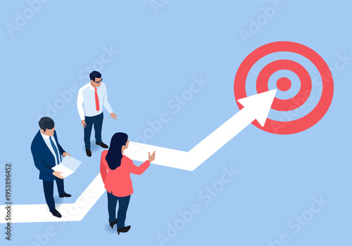 Searching for a target. Achieving the goal. Business vector illustration. 