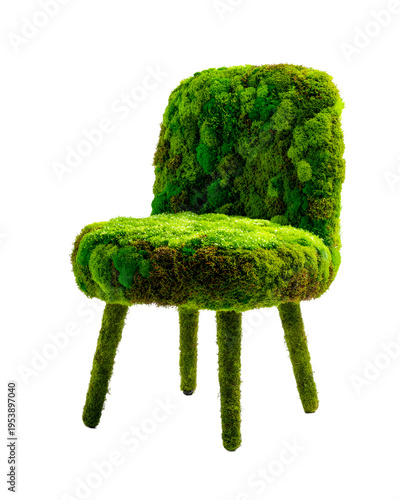 Moss-Covered Chair: An artistic, moss-covered chair captivates with its organic design, blending nature with art. The chair's inviting form is an ode to eco-friendly design.