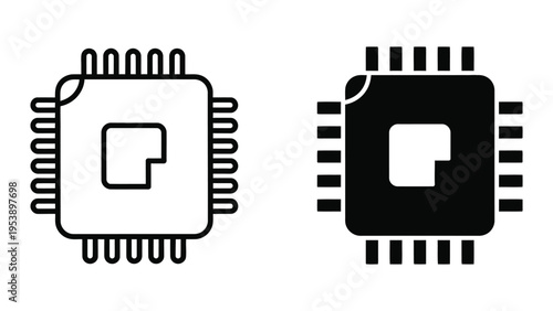 Microchip icons in black and white vector illustration