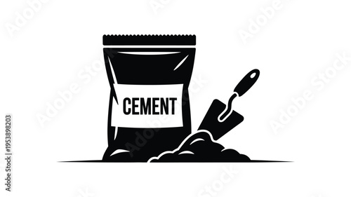 Bag of cement and trowel, symbol for construction and building industry