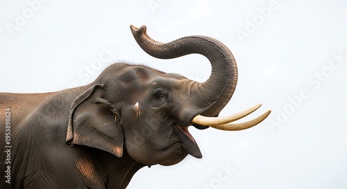 Asian Elephant Trunk Up.