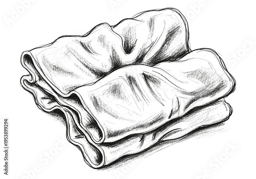 Sketch of neatly folded soft fabric towels or cloths on a white background