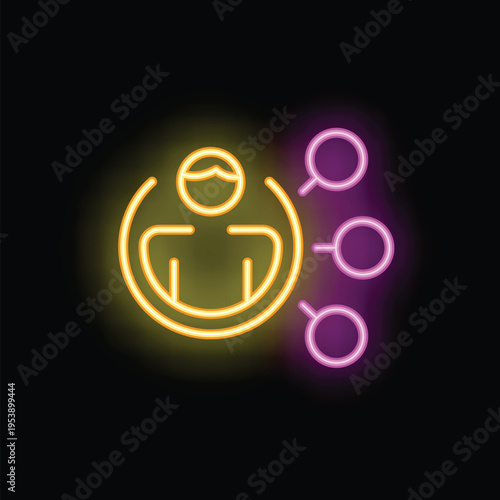 Neon icon of a recruiter selecting a candidate with a magnifying glass