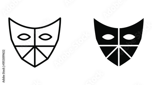 theatrical masks, black and white vector illustration, flat design