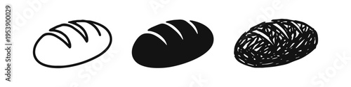 Loaf of Bread Icons Set - Outline, Solid Glyph, and Hand Drawn Styles for Bakery and Food Concepts