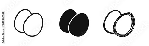 Eggs Icons Set - Outline, Solid Glyph, and Hand Drawn Styles for Breakfast and Culinary Concepts