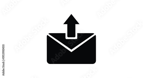 A simple black icon depicts an envelope with an upward pointing arrow symbolizing email upload