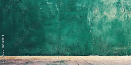 A textured dark green wall meets a light concrete floor.