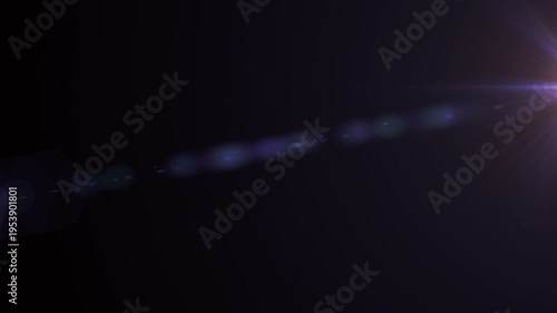 Horizontal anamorphic lens flare transition with long glowing streaks. 4K video with alpha channel, transparent background.