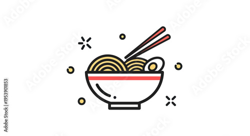 Noodle bowl illustration with chopsticks