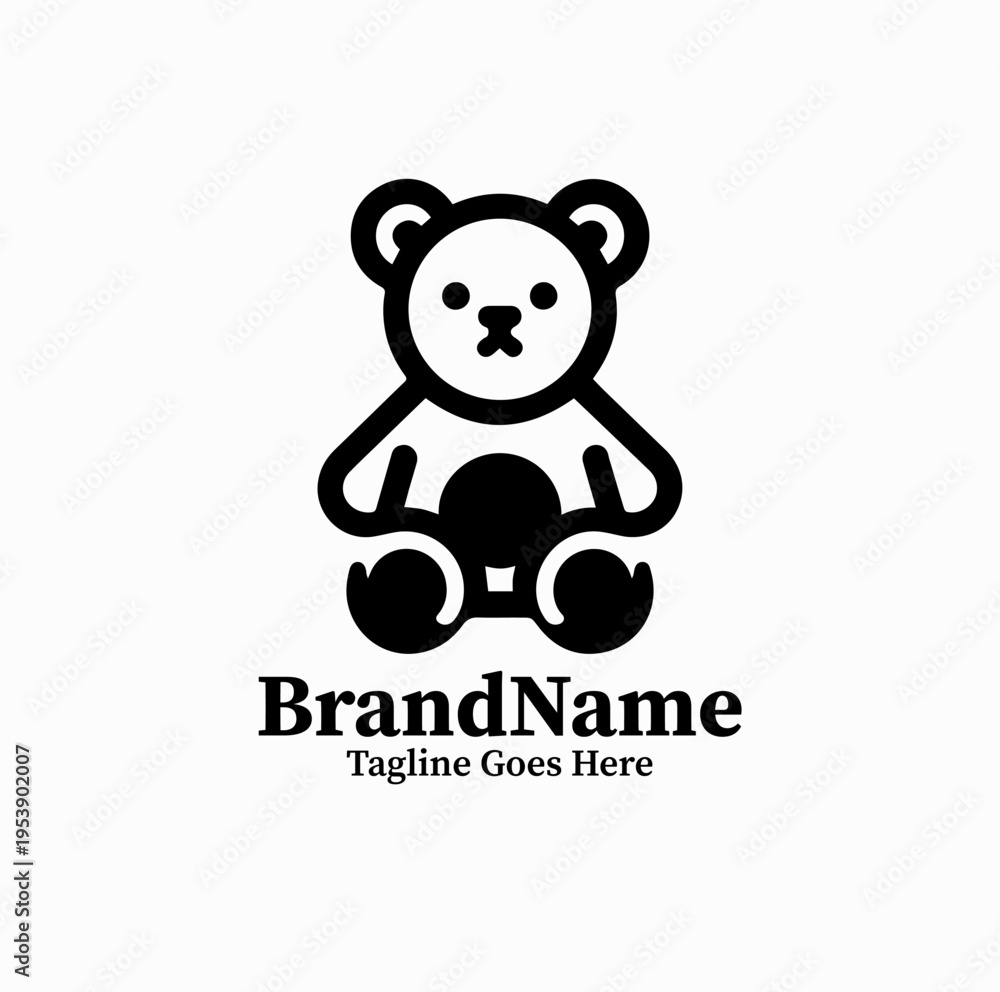 Obraz premium Simple Teddy Bear Logo Minimal Cute Baby Brand Mascot