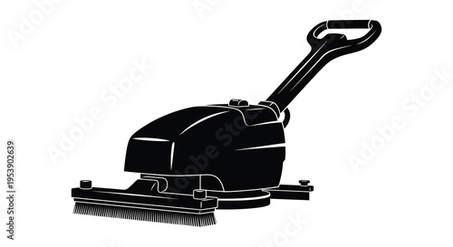 A stark silhouette depicts a black floor polisher showcasing its streamlined design and functionality