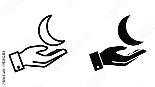 Contrasting hands holding crescent moons vector illustration