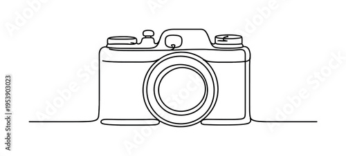 One-Line Retro Camera. "Vintage Photo Camera". Minimalistic one-line drawing retro camera with prominent round