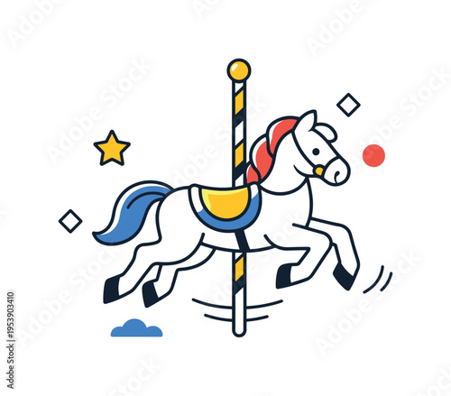 Geometric Carousel Horse. Minimal amusement icon design. Stylized geometric carousel horse centered in airy